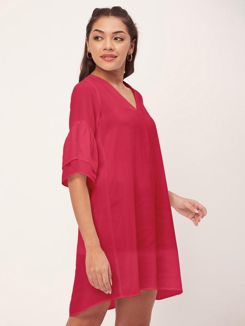 pink solid bell sleeves a-line dress - 20409420 - Standard Image - 2