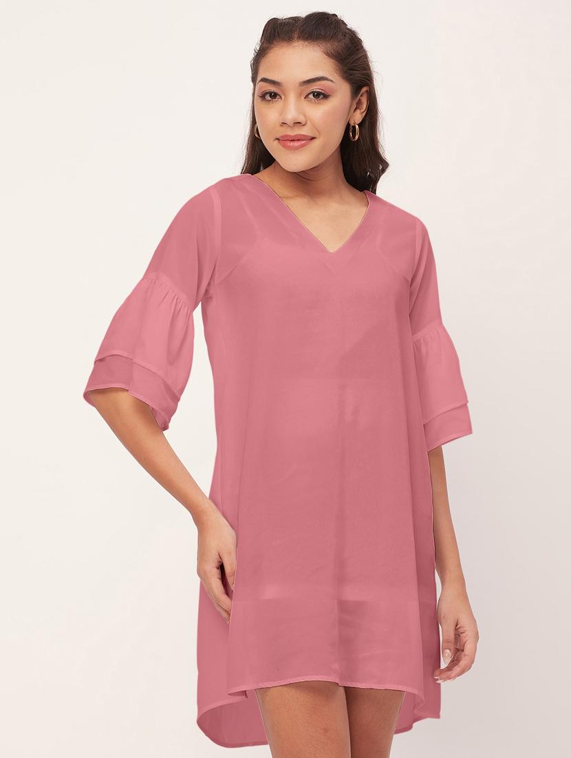 rosewater solid bell sleeves a-line dress - 20409421 - Zoom Image - 0
