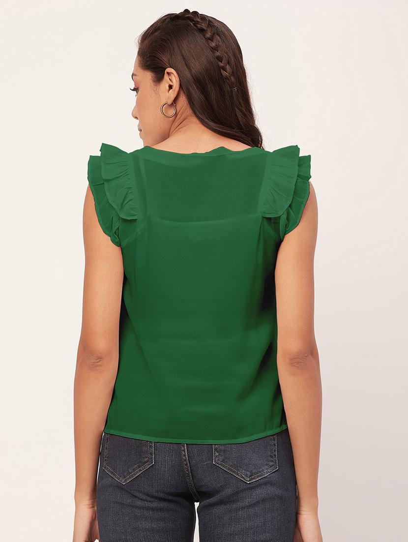 women green poly moss straight top - 20409558 - Standard Image - 2