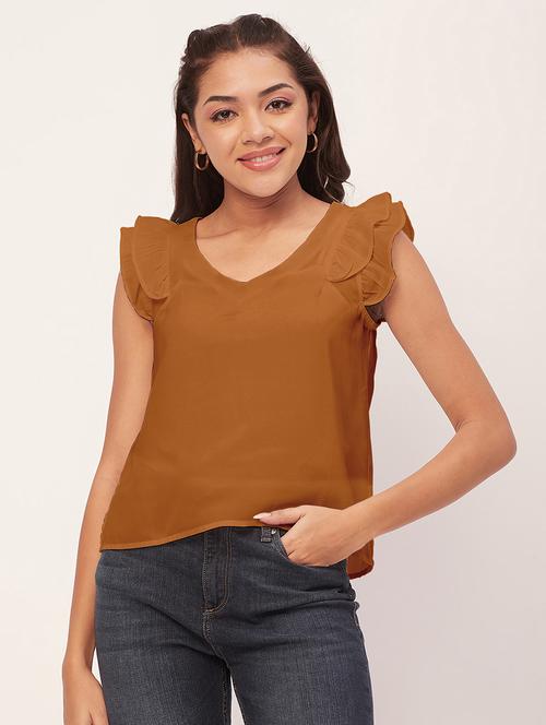 women brown poly moss straight top - 20409560 -  Standard Image - 0