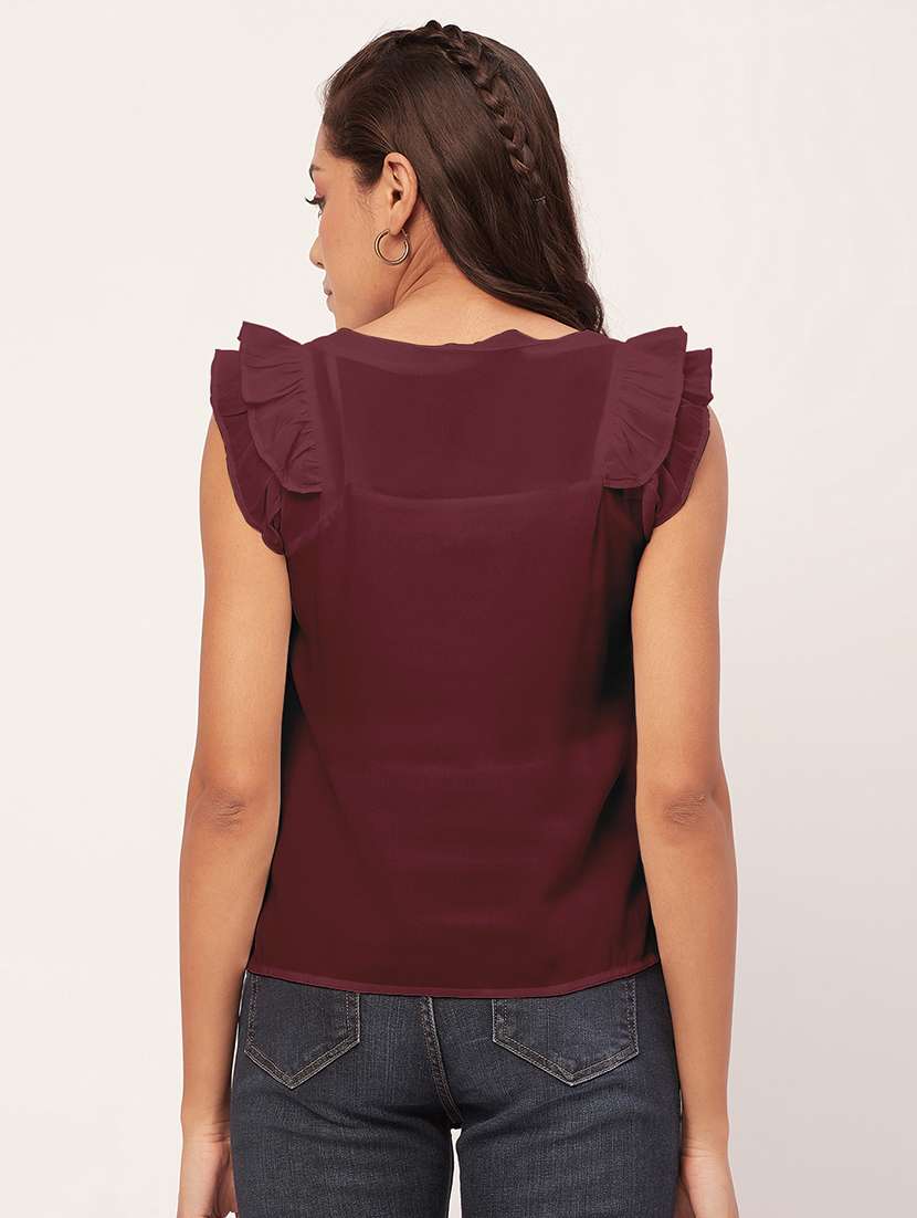 women maroon poly moss straight top - 20409562 -  Standard Image - 2