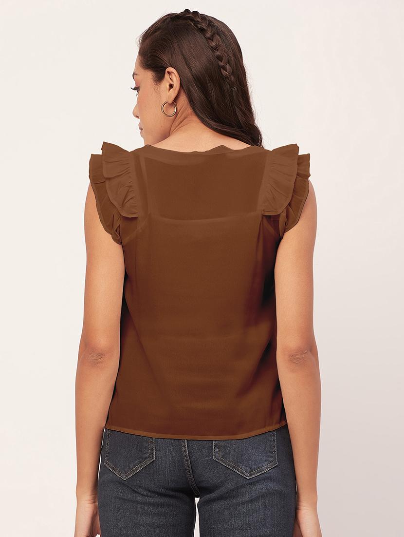 women brown poly moss straight top - 20409564 - Standard Image - 2
