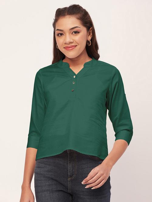 women green satin regular top - 20409567 -  Standard Image - 0