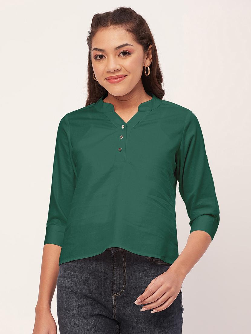 women green satin regular top - 20409567 -  Zoom Image - 0