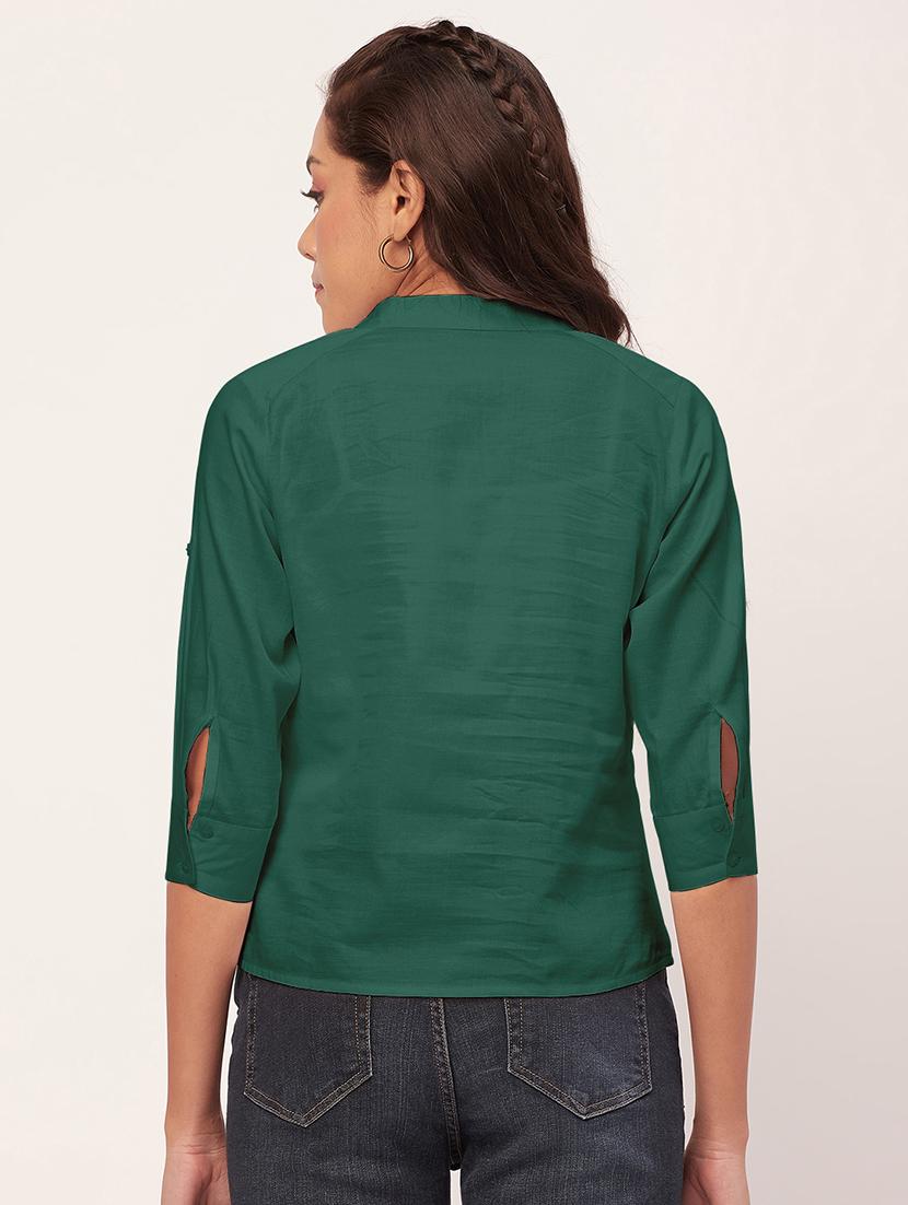 women green satin regular top - 20409567 - Standard Image - 2