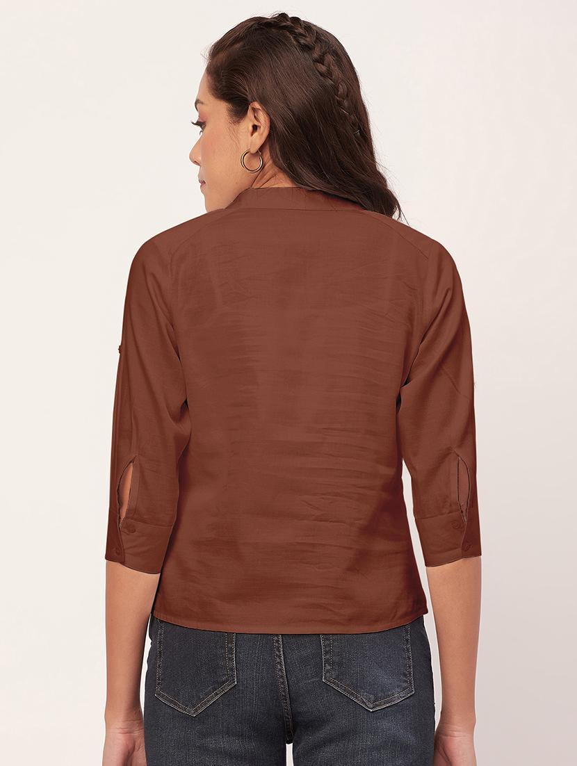 women brown satin regular top - 20409569 - Standard Image - 2