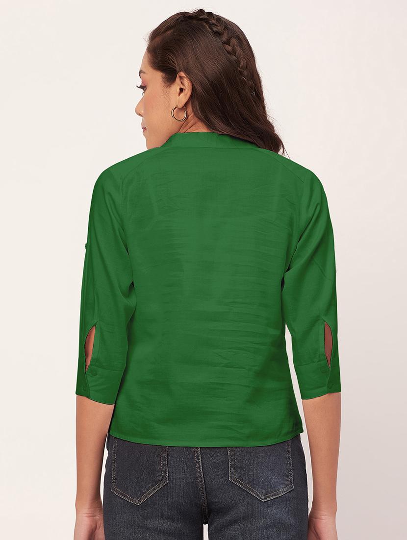women green satin regular top - 20409570 - Standard Image - 2