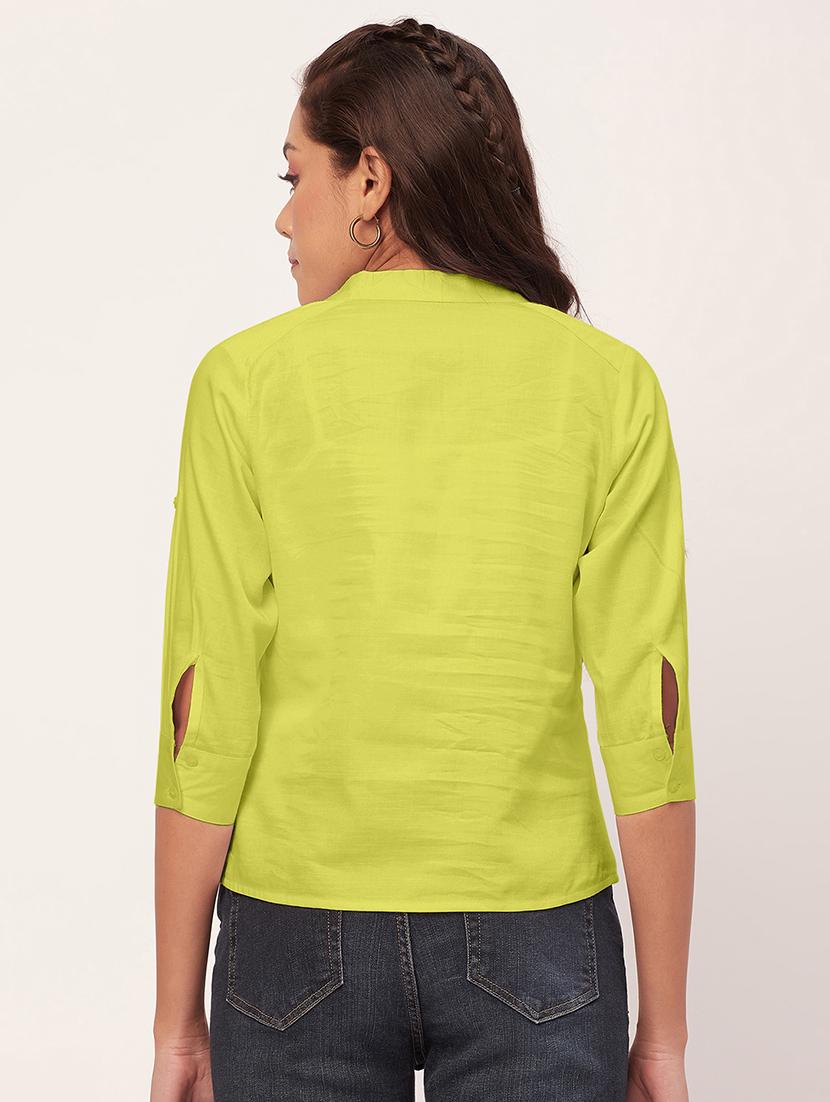 women yellow satin regular top - 20409571 - Standard Image - 2
