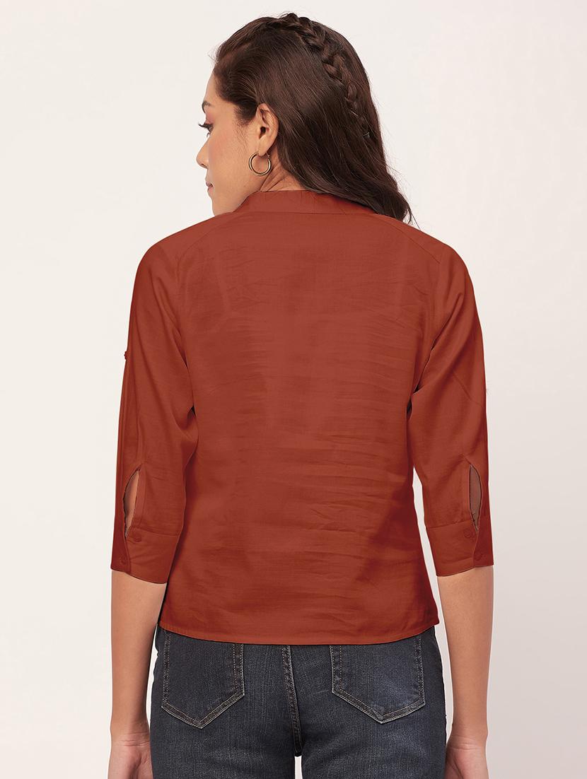women brown satin regular top - 20409572 - Standard Image - 2