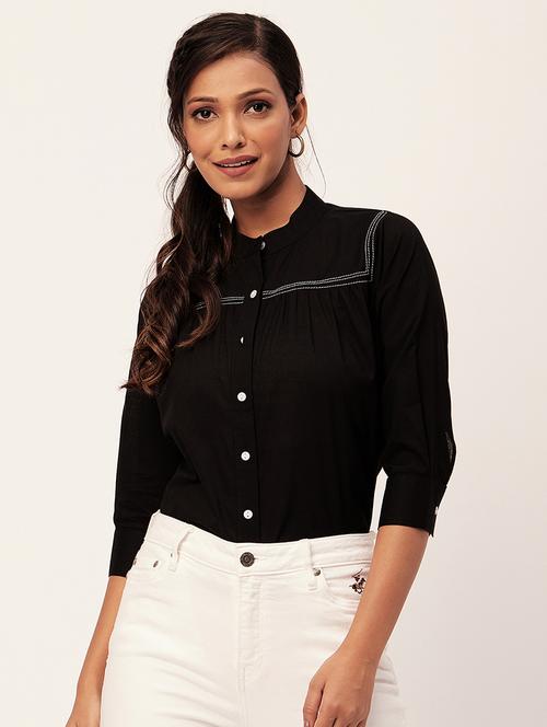 women black cotton straight top - 20409575 - Standard Image - 0