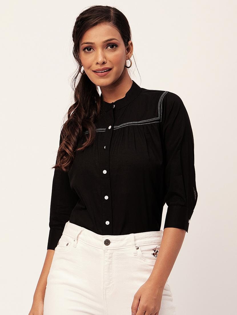 women black cotton straight top - 20409575 - Zoom Image - 0