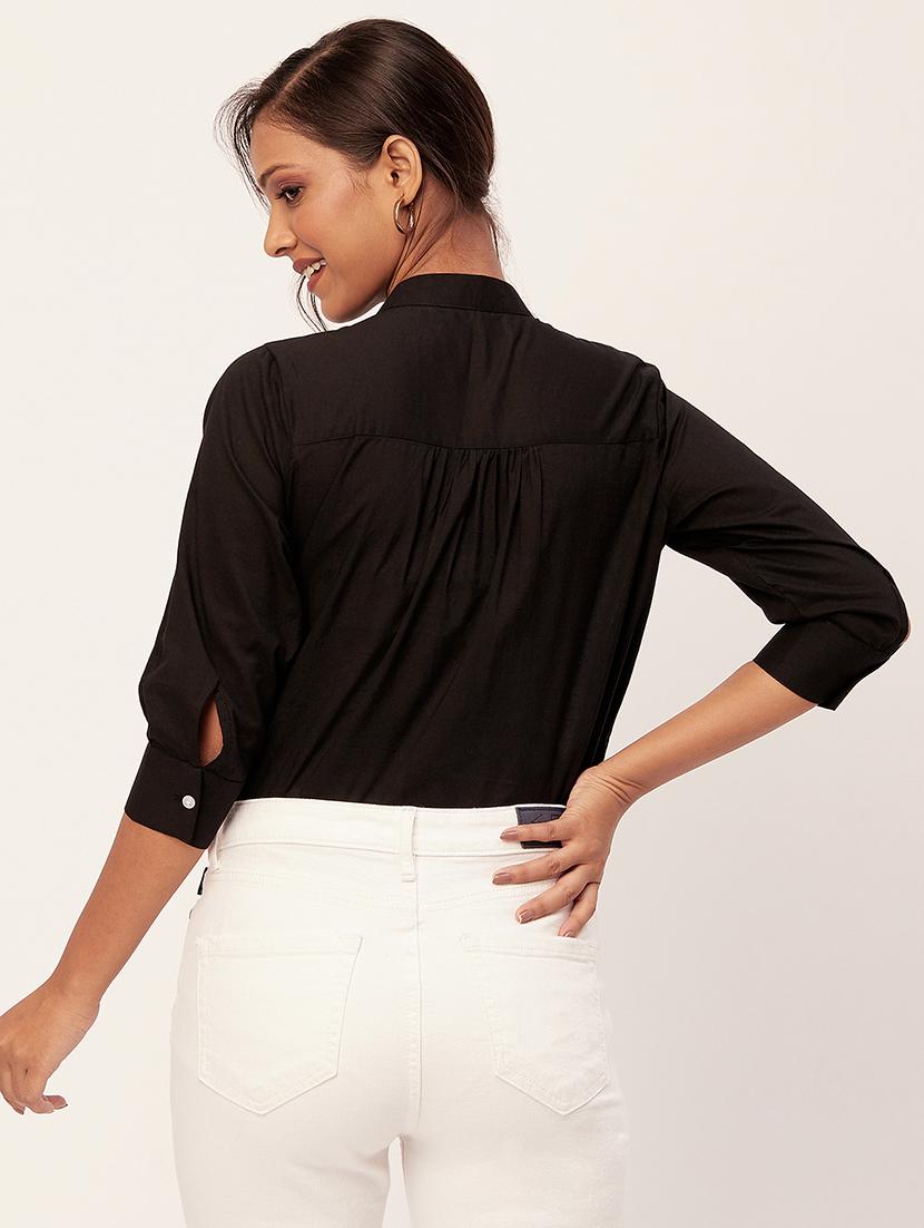 women black cotton straight top - 20409575 - Standard Image - 2