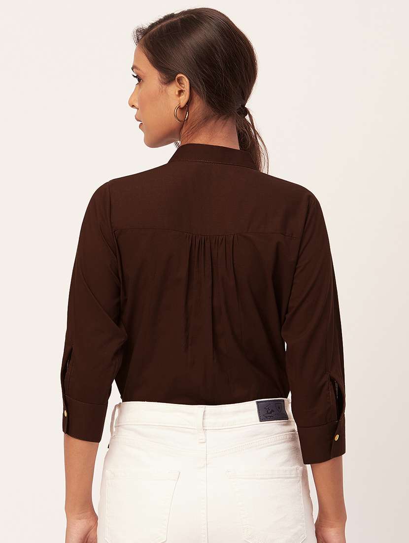 women brown cotton straight top - 20409576 -  Standard Image - 2