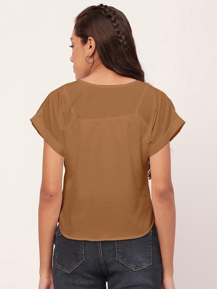 women brown crepe blouson top - 20409579 - Standard Image - 2
