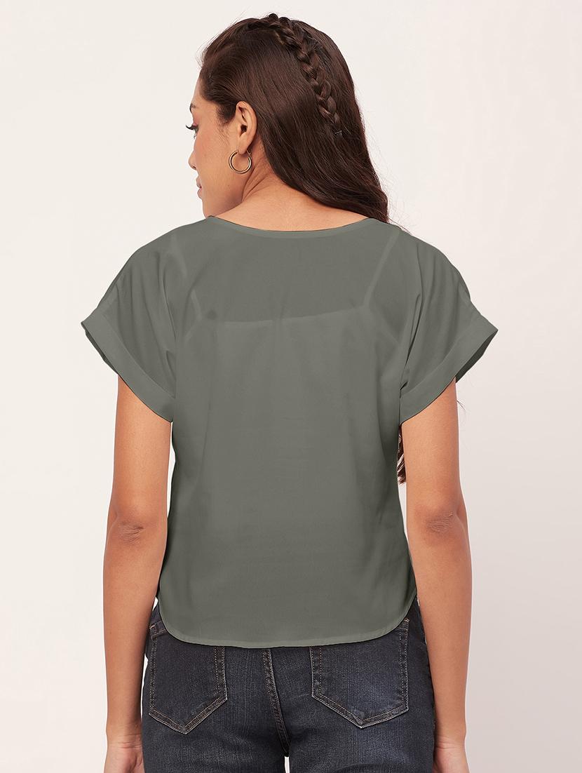 women grey crepe blouson top - 20409581 - Standard Image - 2