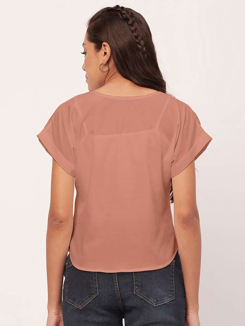 women peach crepe blouson top - 20409582 -  Standard Image - 2