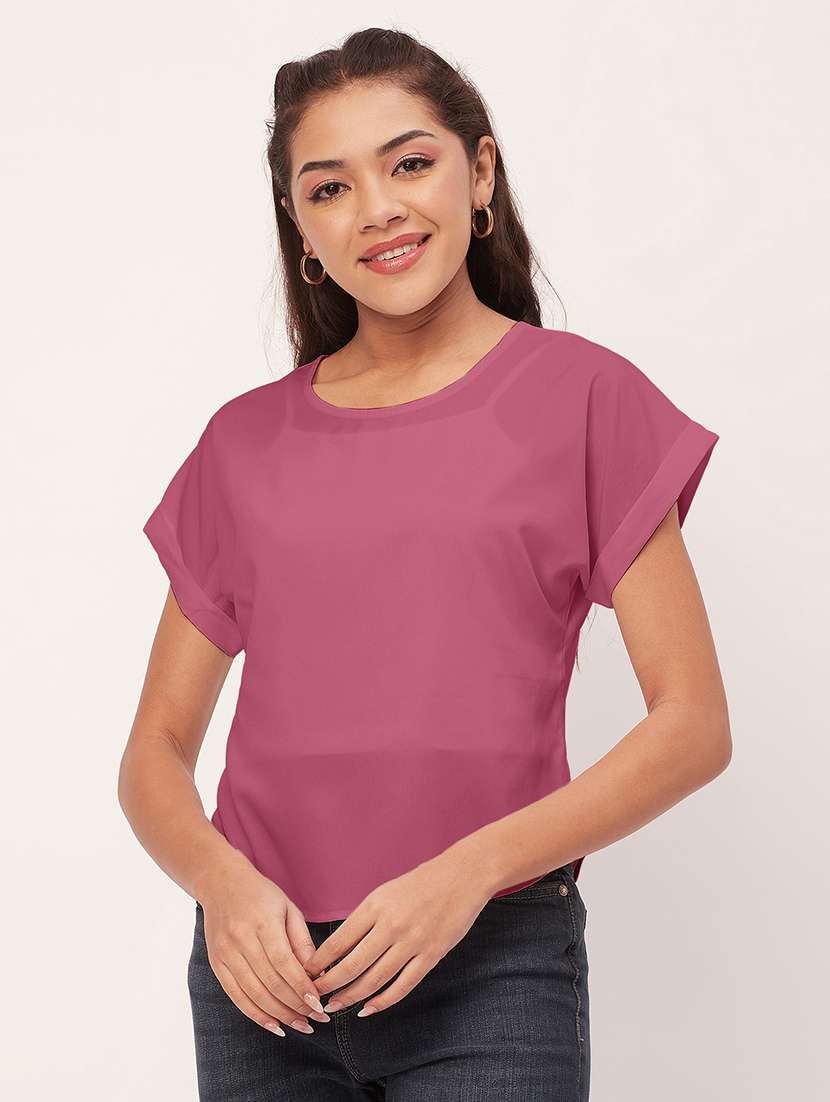 women dusted pink crepe blouson top