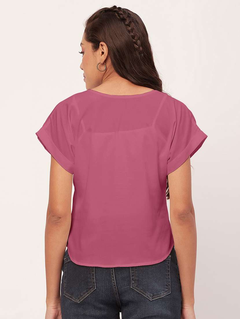 women dusted pink crepe blouson top - 20409585 -  Standard Image - 2