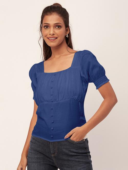 women blue viscose regular top - 20409588 -  Standard Image - 0