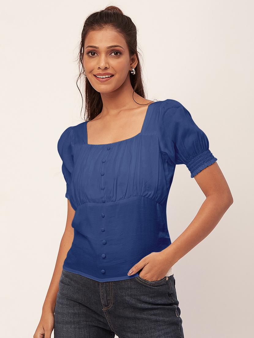 women blue viscose regular top - 20409588 -  Zoom Image - 0