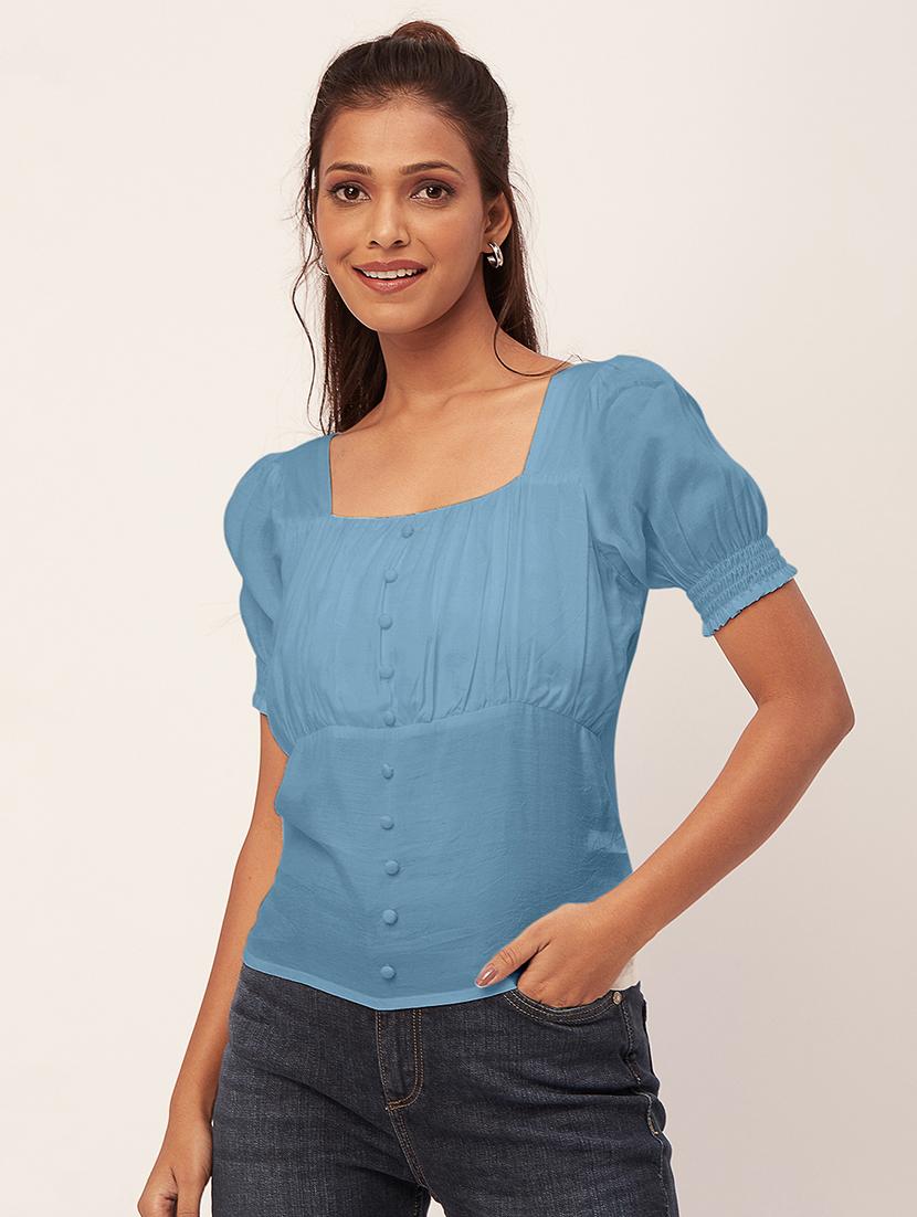 women light blue viscose regular top - 20409589 -  Zoom Image - 0