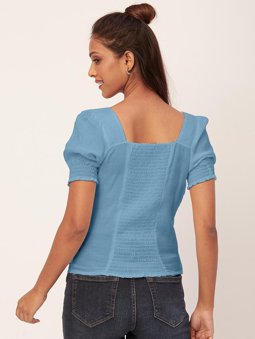 women light blue viscose regular top - 20409589 - Standard Image - 2