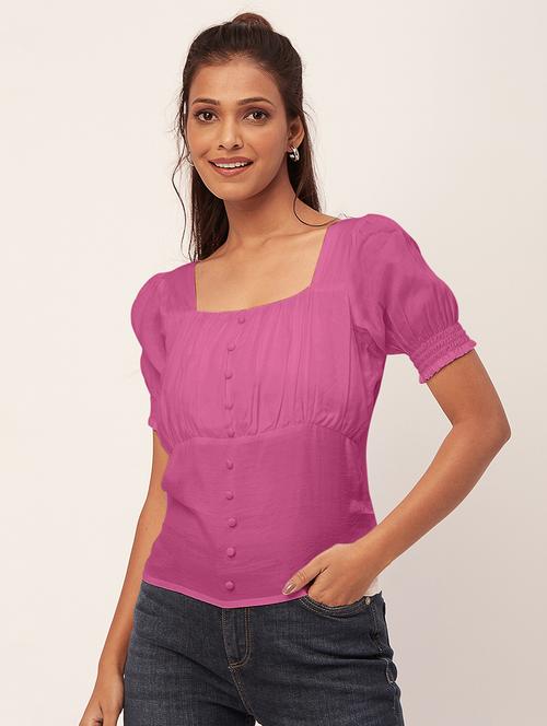 women pink viscose blouson top - 20409590 - Standard Image - 0