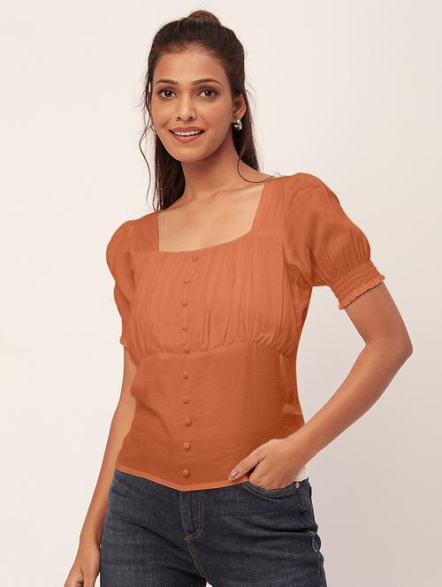 women solid orange regular top - 20409591 -  Standard Image - 0