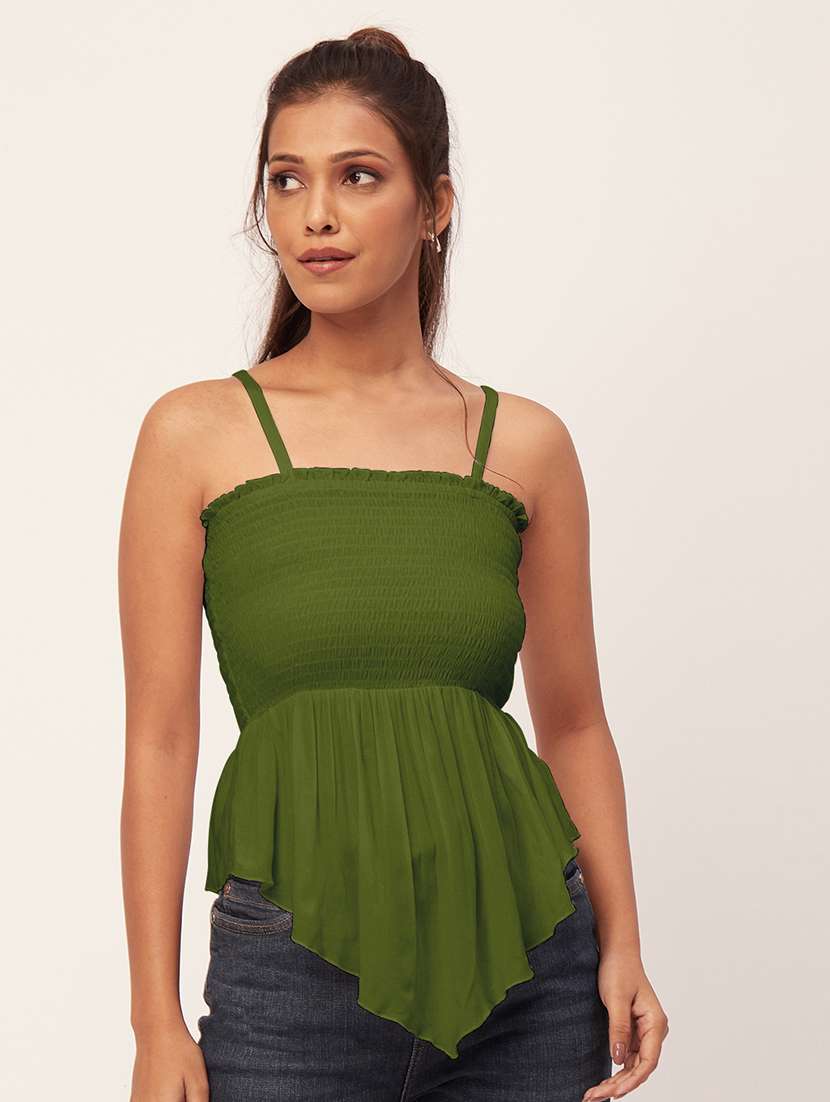 women green rayon peplum top