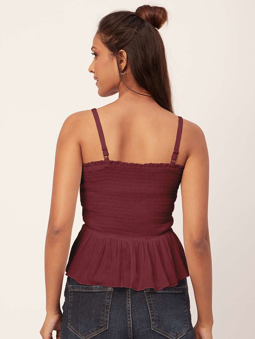 women maroon rayon peplum top - 20409593 - Standard Image - 2