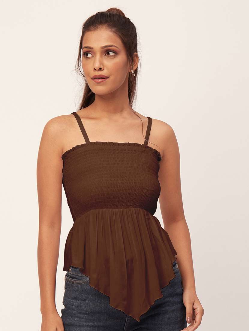 women brown rayon peplum top