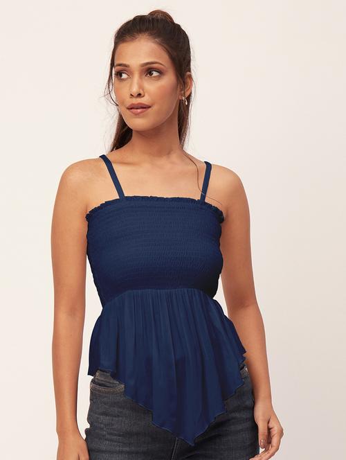 women blue rayon peplum top - 20409595 - Standard Image - 0