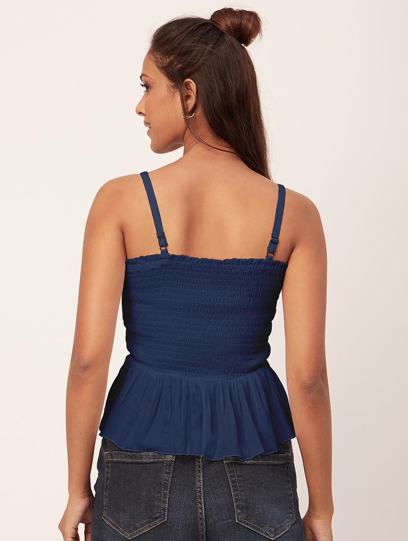 women blue rayon peplum top - 20409595 - Standard Image - 2