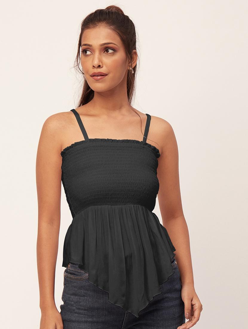 women black rayon peplum top - 20409598 - Zoom Image - 0