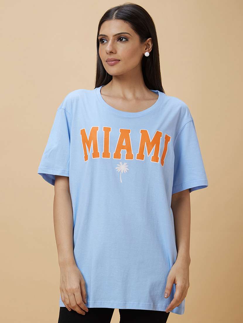 blue typography regular t-shirt