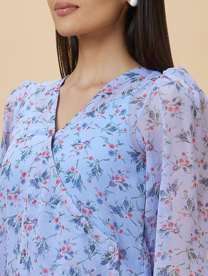 blue floral printed wrap top - 20410263 - Standard Image - 7