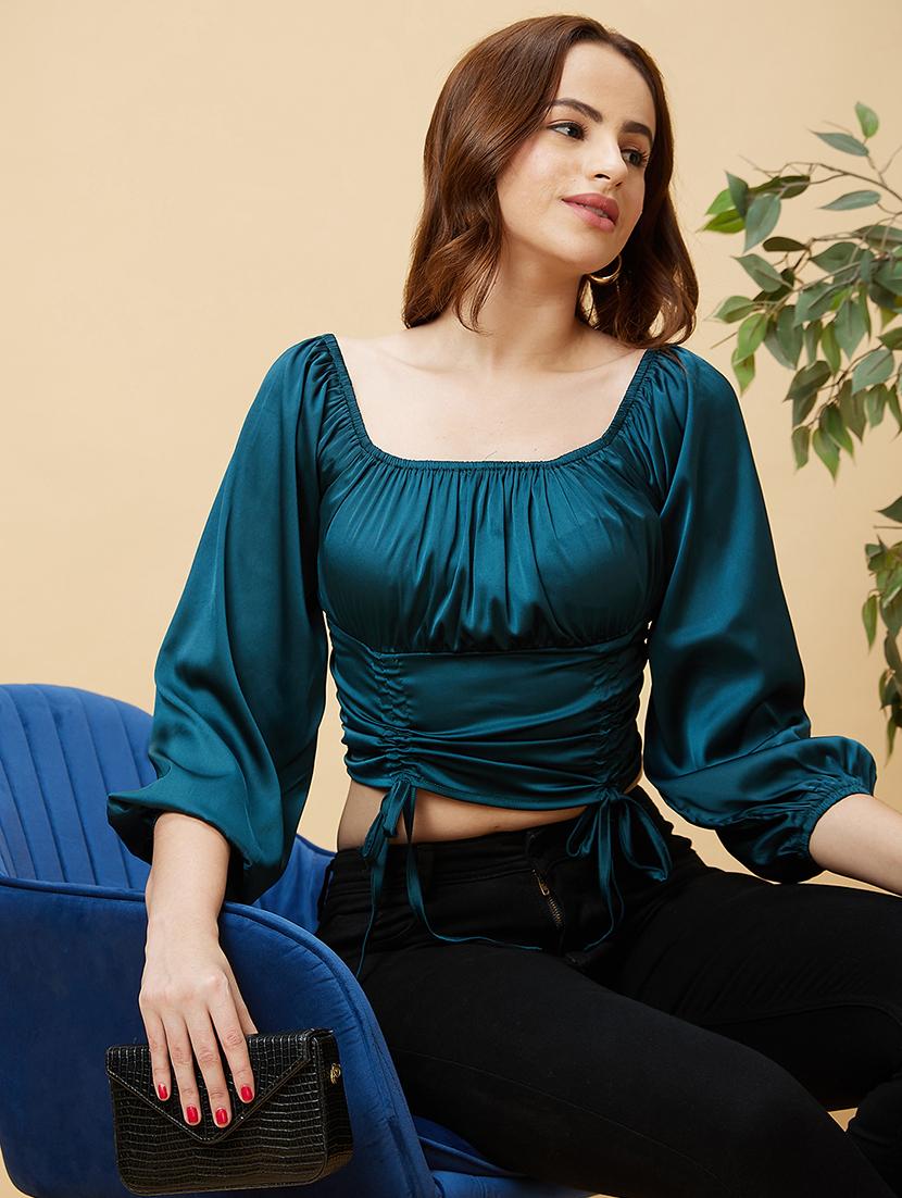 teal solid crop top - 20410266 - Standard Image - 2