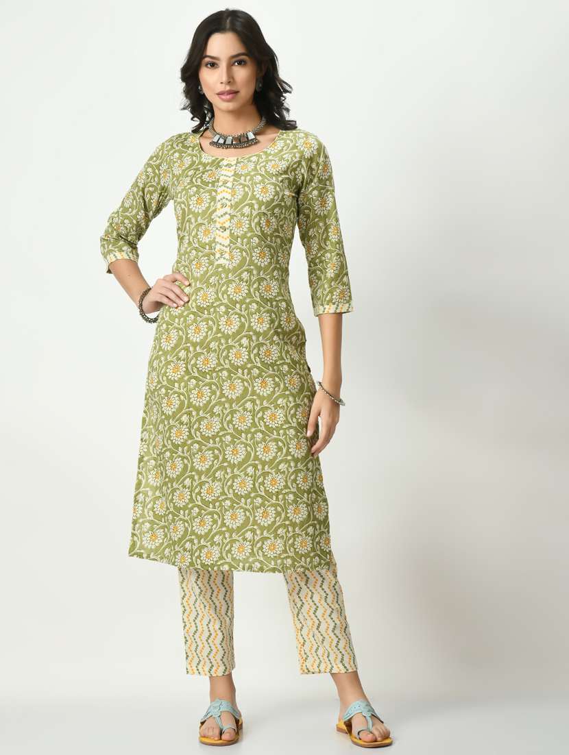 green kurta pant set with dupatta - 20410454 -  Standard Image - 2