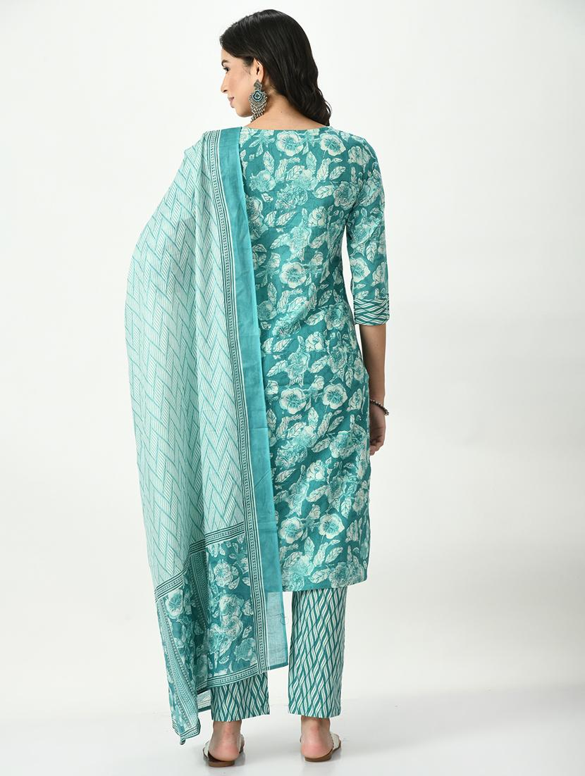 women turquoise notch neck kurta pant set with dupatta - 20410461 - Standard Image - 2