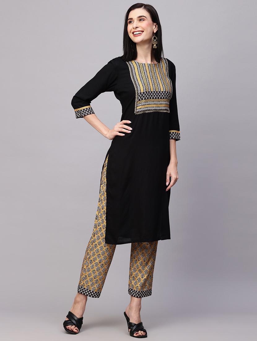 women black boat neck kurta pant set - 20410970 - Standard Image - 2