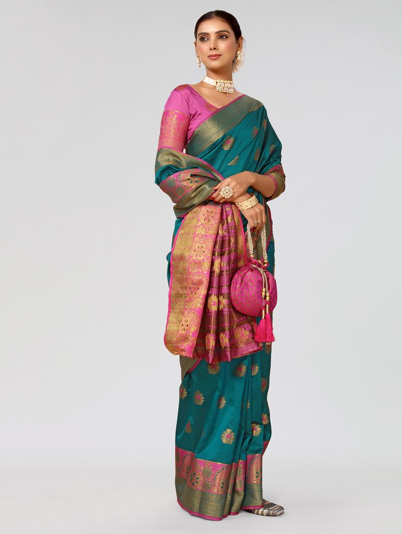 women's self design sea green colored saree with blouse - 20411031 - Standard Image - 2