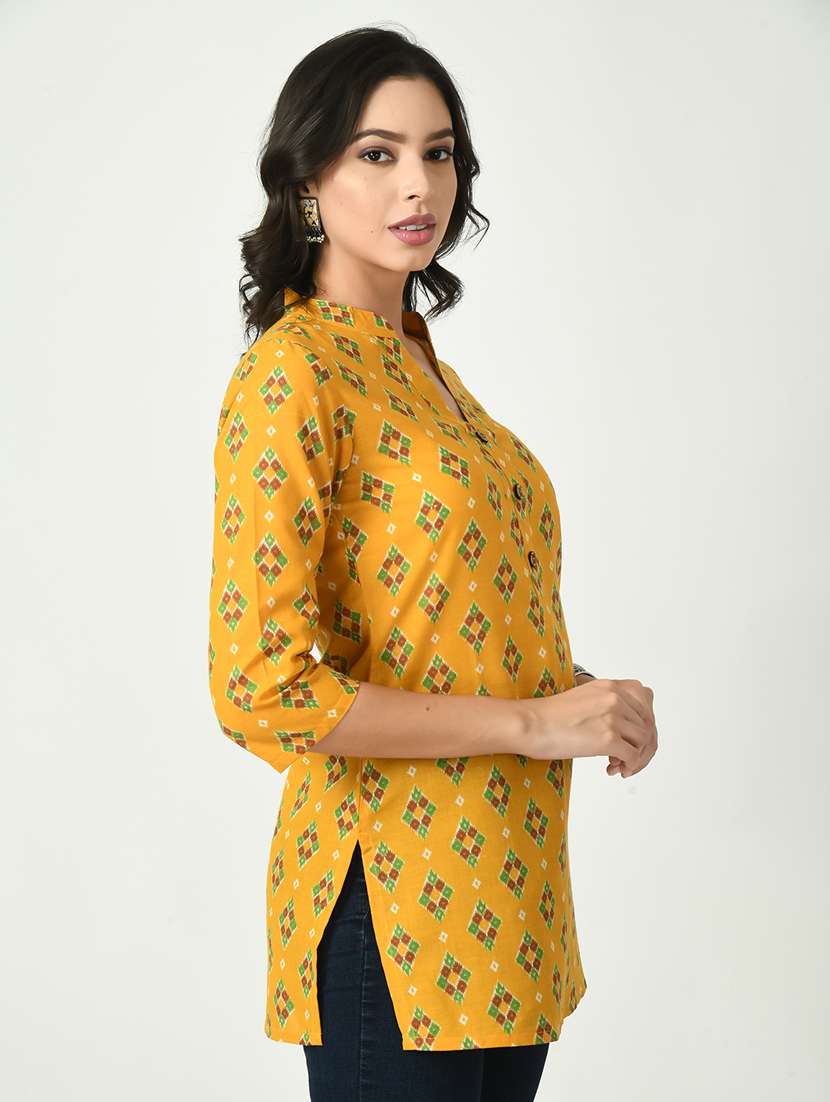 mustard printed straight kurti - 20411245 -  Standard Image - 2