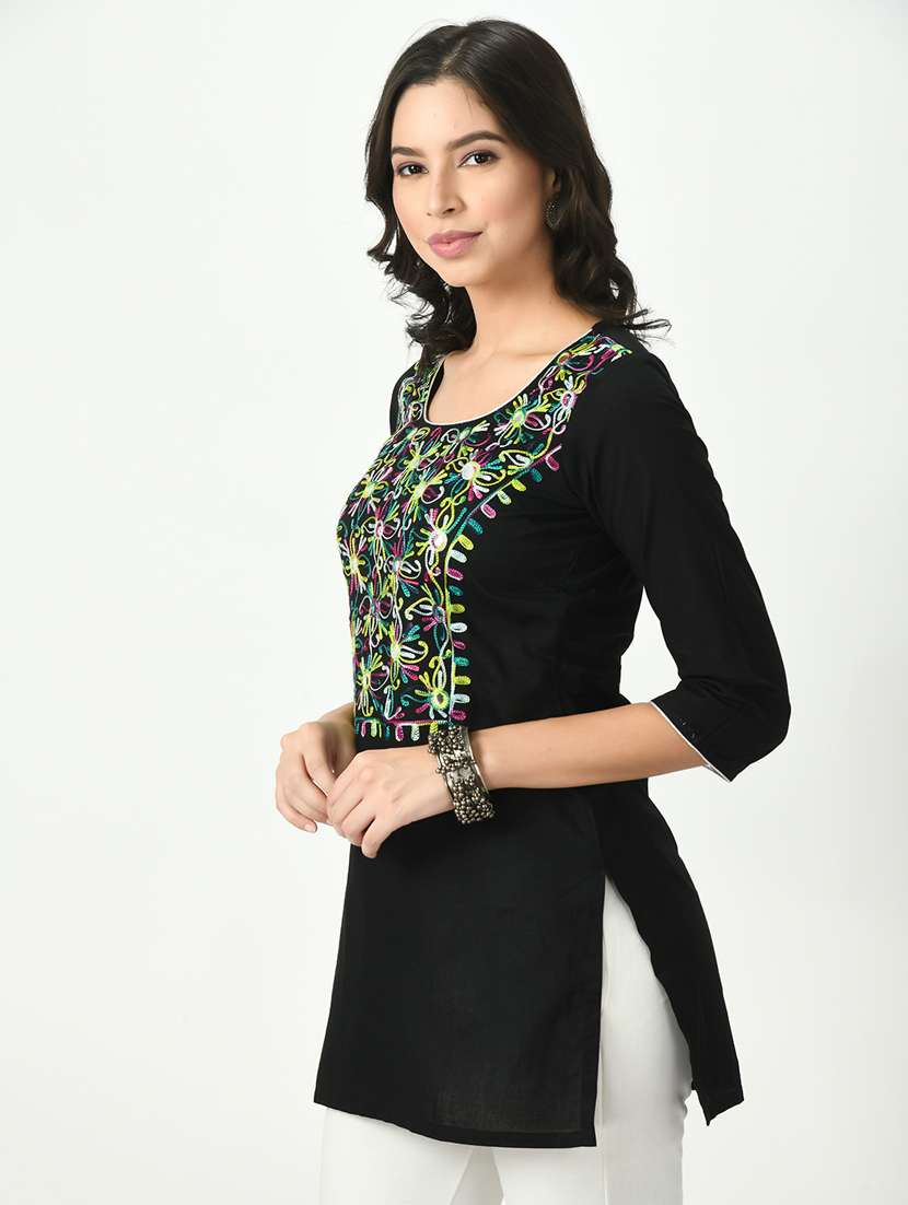 black embroidered straight kurti - 20411248 -  Standard Image - 2