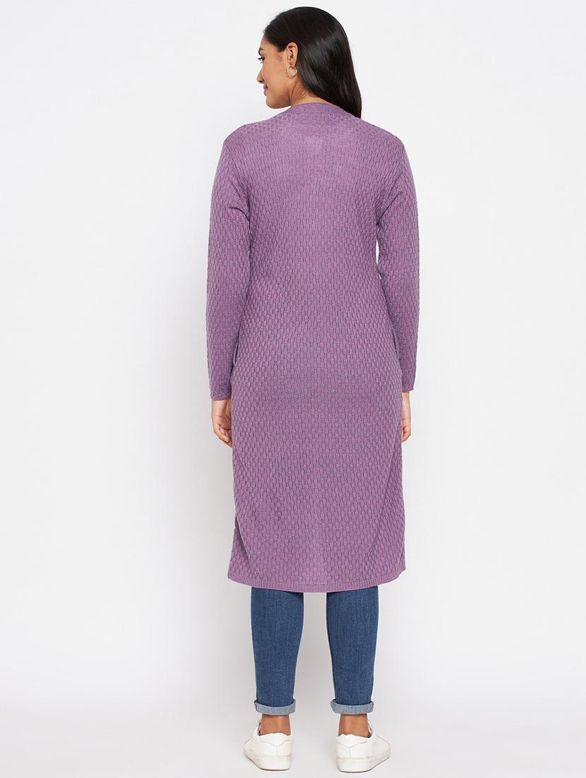 lavender self designed long sleeves long cardigan - 20412106 - Standard Image - 2