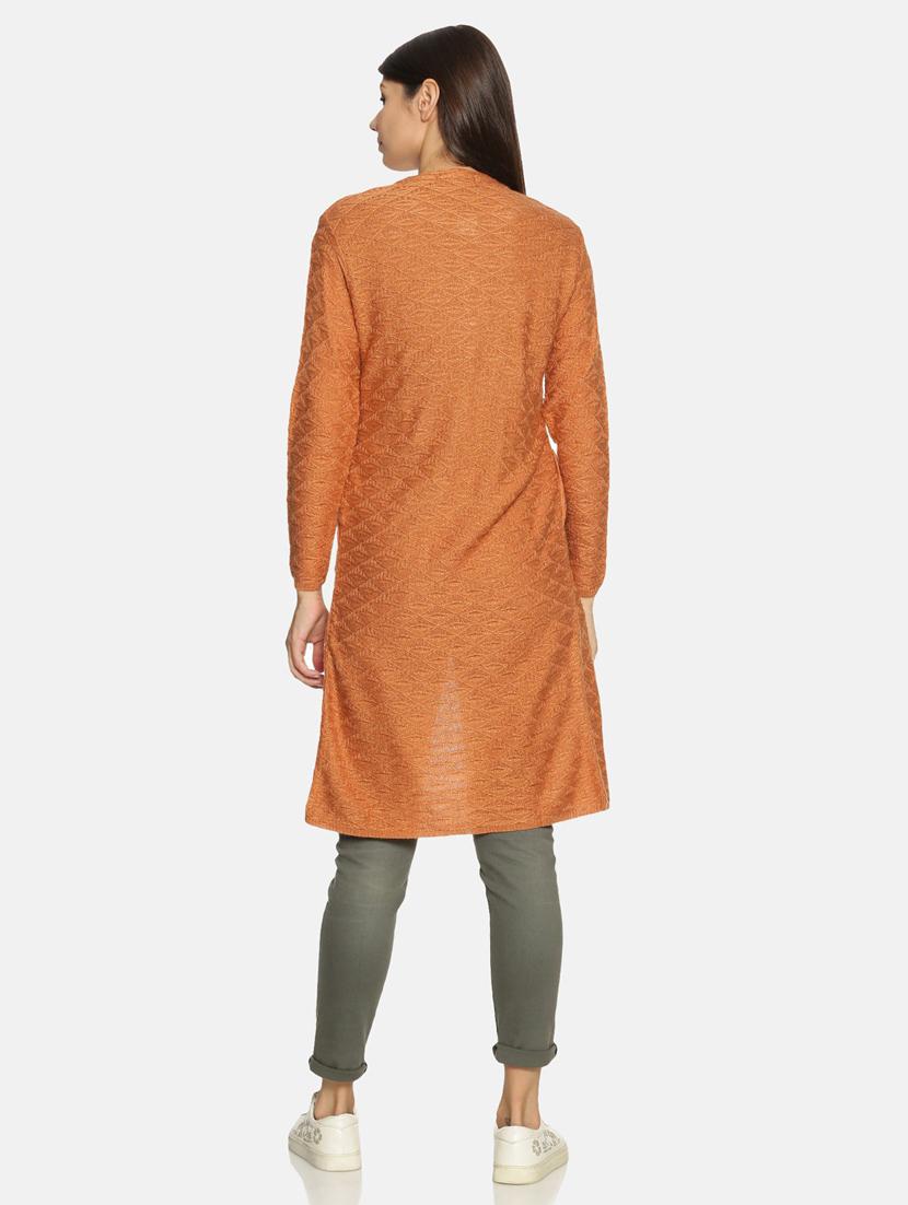 orange self designed long sleeves cardigan - 20412113 - Standard Image - 2