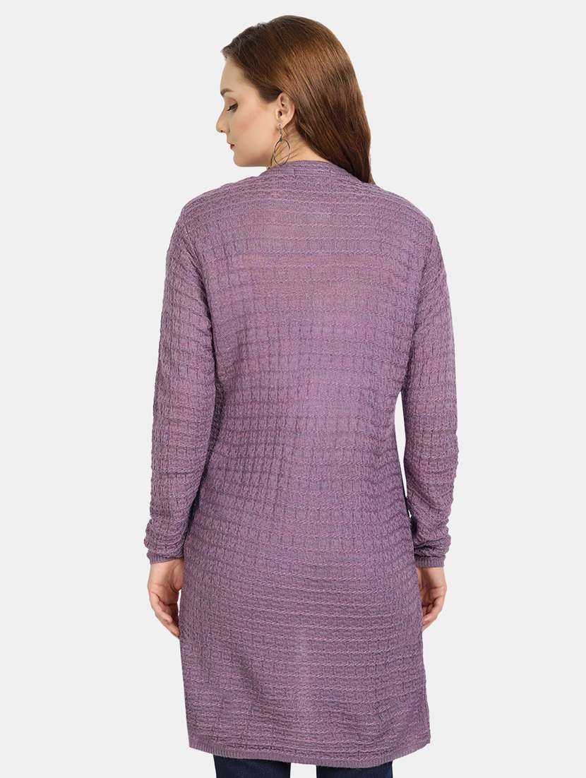 purple self designed long sleeves cardigan - 20412174 -  Standard Image - 2