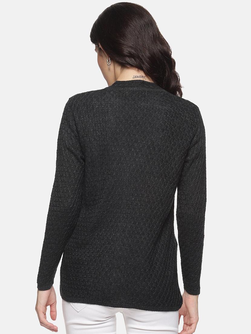 charcoal self designed long sleeves cardigan - 20412206 - Standard Image - 2