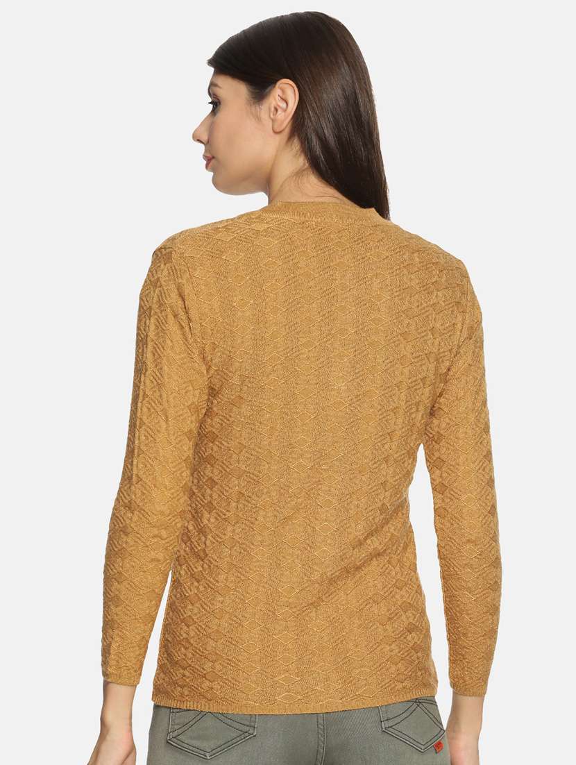 yellow self designed long sleeves cardigan - 20412214 - Standard Image - 2