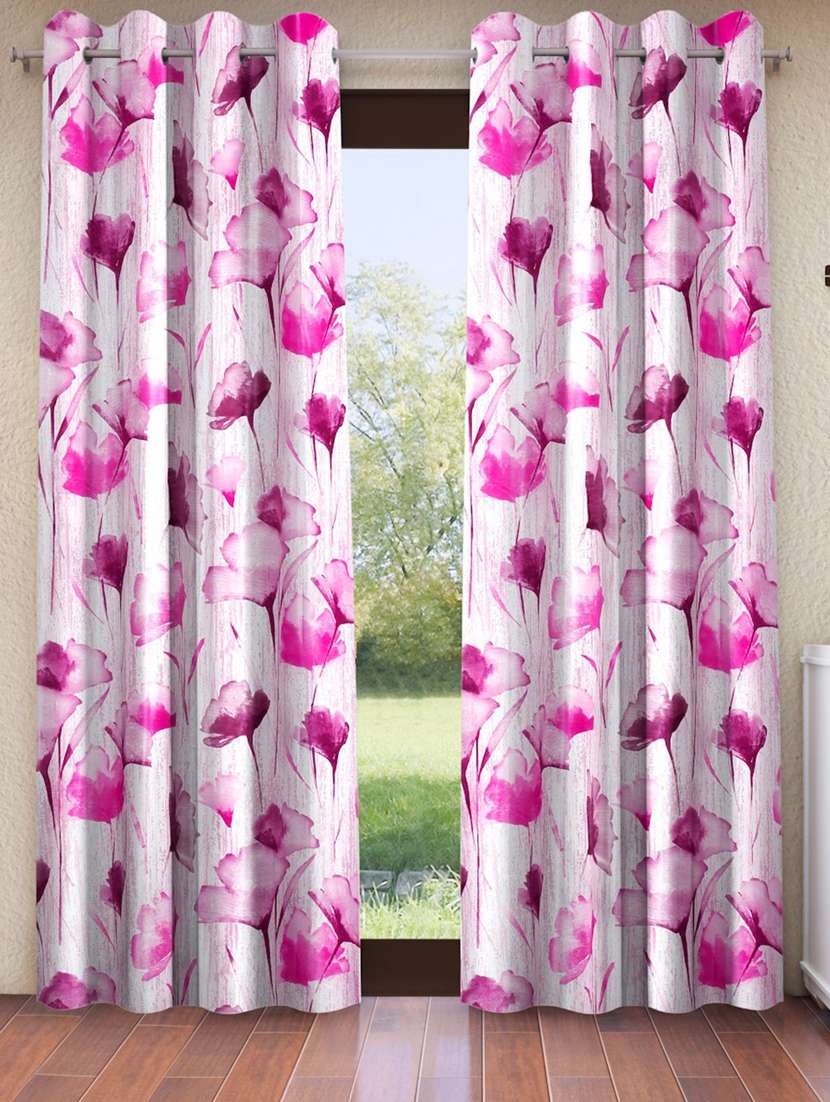 home sizzler 2 pieces floral garden eyelet polyester door curtains - 7 feet, blue