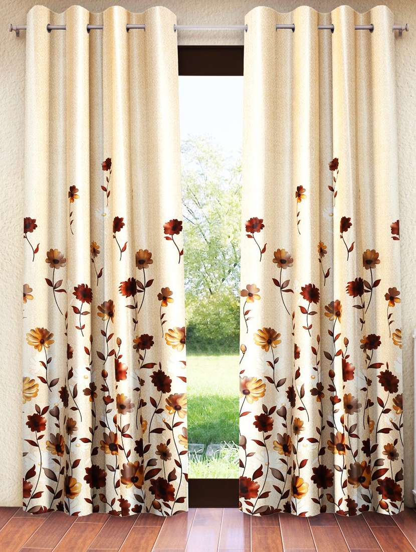 home sizzler 2 pieces digital print eyelet polyester door curtains - 7 feet, brown